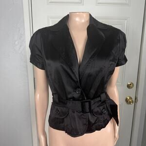 Vintage y2K Ashley International Shirt Top Jacket M Satin Button Coat X3-7